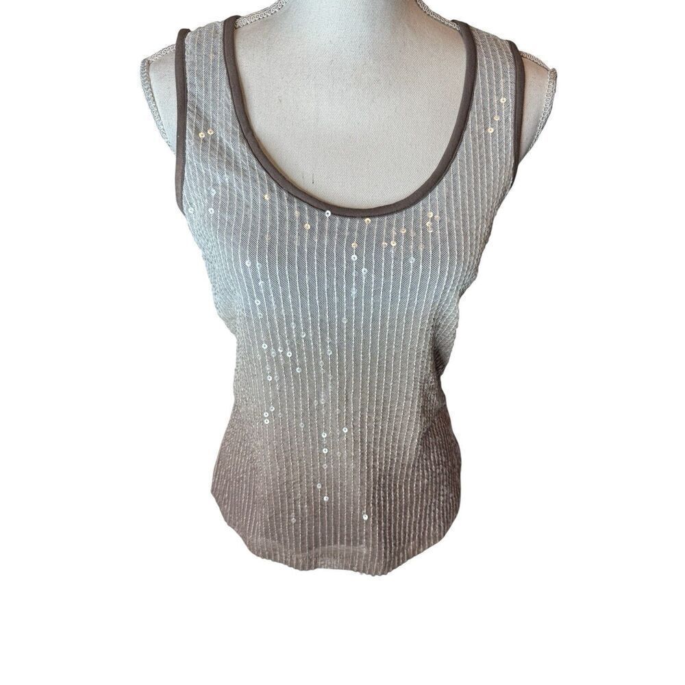 TRIBAL Brand Womens Brown White Ombré Sequin Tank Top Y2K Sz Med
